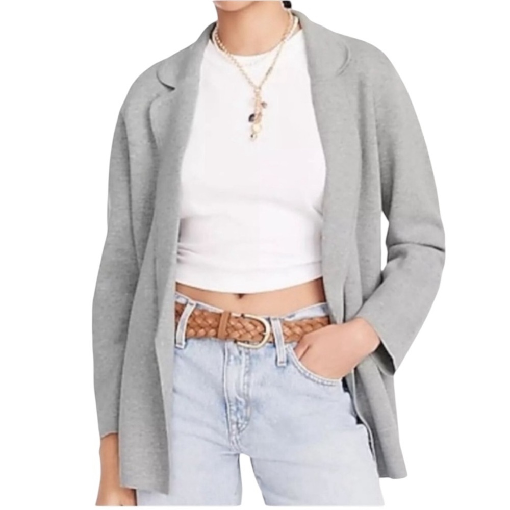 J. CREW Eloise sweater-blazer open front in gray cotton wool knit size‎ small